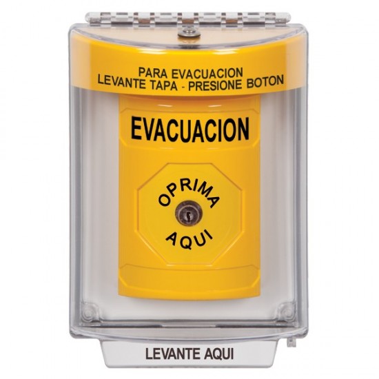 SS2240EV-ES STI Yellow Indoor/Outdoor Flush w/ Horn Key-to-Reset Stopper Station with EVACUATION Label Spanish