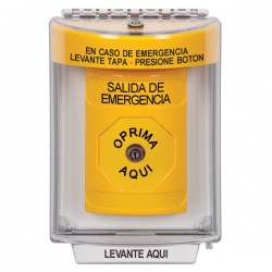 SS2240EX-ES STI Yellow Indoor/Outdoor Flush w/ Horn Key-to-Reset Stopper Station with EMERGENCY EXIT Label Spanish