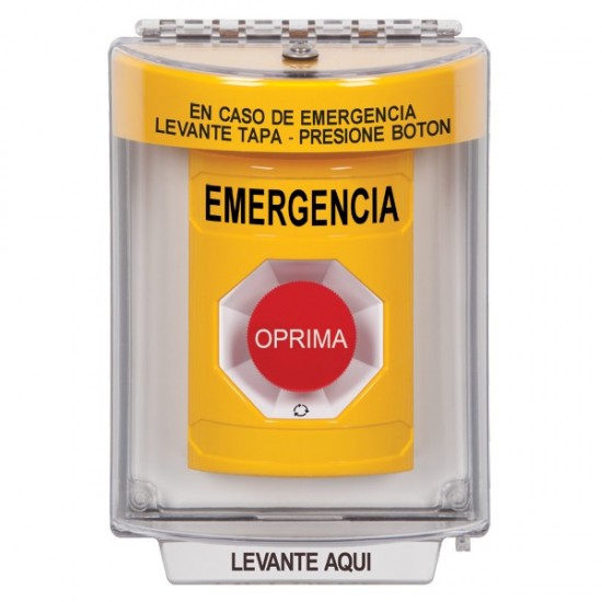 SS2241EM-ES STI Yellow Indoor/Outdoor Flush w/ Horn Turn-to-Reset Stopper Station with EMERGENCY Label Spanish