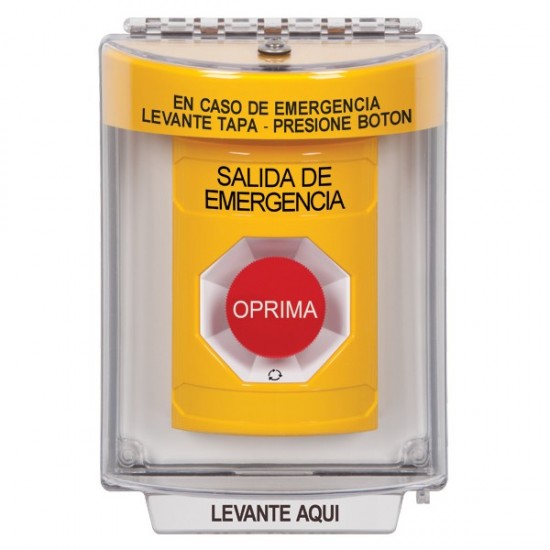 SS2241EX-ES STI Yellow Indoor/Outdoor Flush w/ Horn Turn-to-Reset Stopper Station with EMERGENCY EXIT Label Spanish
