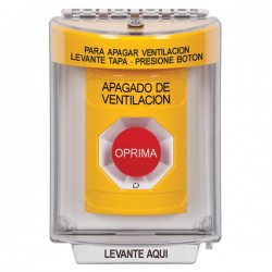 SS2241HV-ES STI Yellow Indoor/Outdoor Flush w/ Horn Turn-to-Reset Stopper Station with HVAC SHUT DOWN Label Spanish
