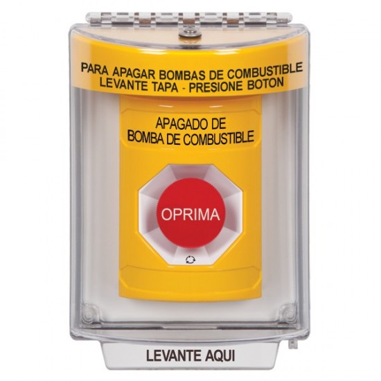 SS2241PS-ES STI Yellow Indoor/Outdoor Flush w/ Horn Turn-to-Reset Stopper Station with FUEL PUMP SHUT DOWN Label Spanish