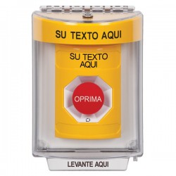 SS2241ZA-ES STI Yellow Indoor/Outdoor Flush w/ Horn Turn-to-Reset Stopper Station with Non-Returnable Custom Text Label Spanish