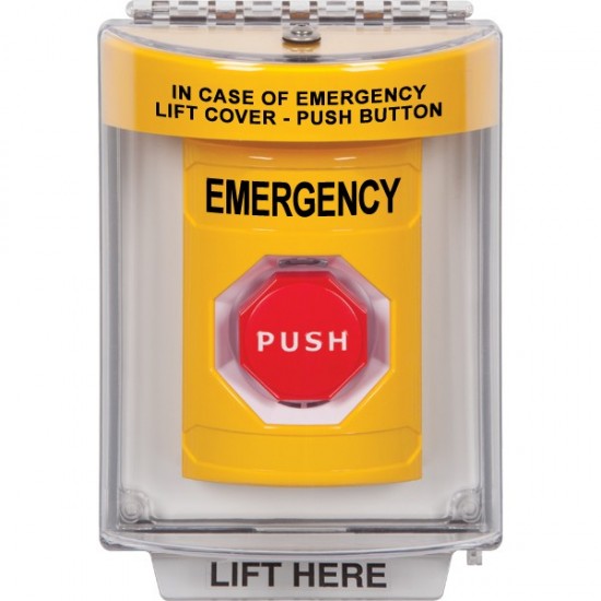 SS2242EM-EN STI Yellow Indoor/Outdoor Flush w/ Horn Key-to-Reset (Illuminated) Stopper Station with EMERGENCY Label English