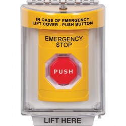 SS2242ES-EN STI Yellow Indoor/Outdoor Flush w/ Horn Key-to-Reset Stopper Station w/ EMERGENCY STOP Label