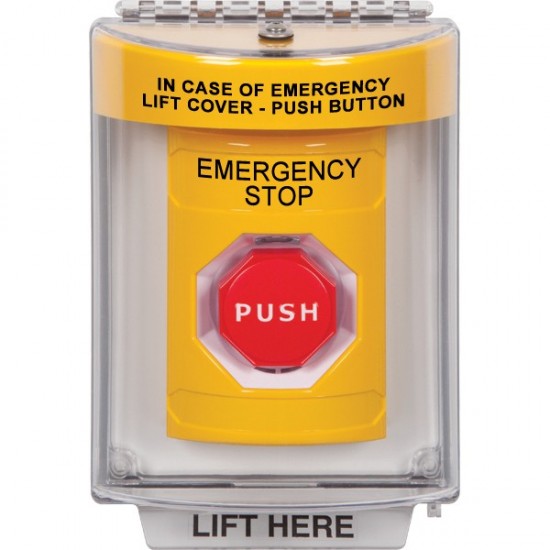 SS2242ES-EN STI Yellow Indoor/Outdoor Flush w/ Horn Key-to-Reset Stopper Station w/ EMERGENCY STOP Label