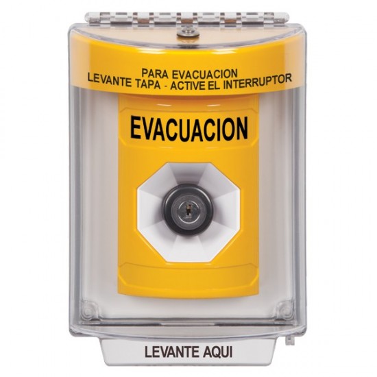 SS2243EV-ES STI Yellow Indoor/Outdoor Flush w/ Horn Key-to-Activate Stopper Station with EVACUATION Label Spanish