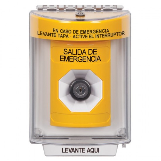 SS2243EX-ES STI Yellow Indoor/Outdoor Flush w/ Horn Key-to-Activate Stopper Station with EMERGENCY EXIT Label Spanish