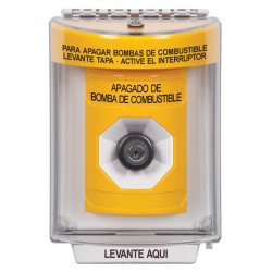 SS2243PS-ES STI Yellow Indoor/Outdoor Flush w/ Horn Key-to-Activate Stopper Station with FUEL PUMP SHUT DOWN Label Spanish