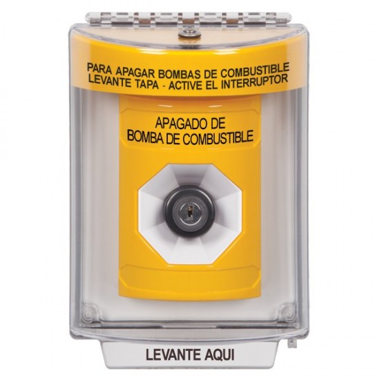 SS2243PS-ES STI Yellow Indoor/Outdoor Flush w/ Horn Key-to-Activate Stopper Station with FUEL PUMP SHUT DOWN Label Spanish