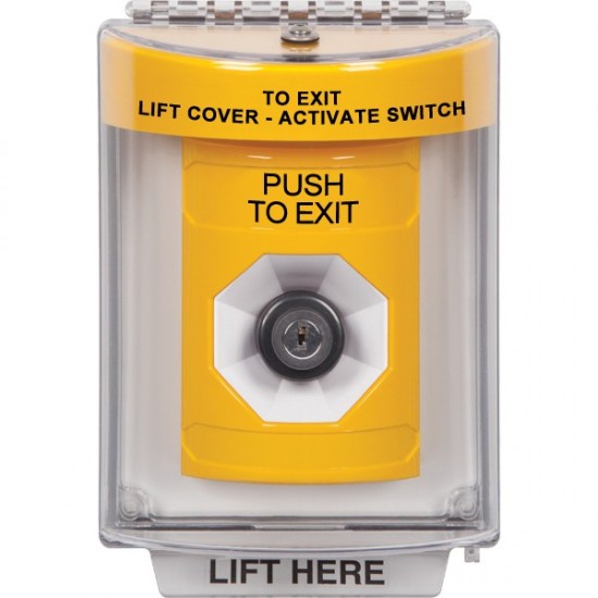 SS2243PX-EN STI Yellow Indoor/Outdoor Flush w/ Horn Key-to-Activate Stopper Station with PUSH TO EXIT Label English
