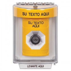 SS2243ZA-ES STI Yellow Indoor/Outdoor Flush w/ Horn Key-to-Activate Stopper Station w/ Custom Text Spanish
