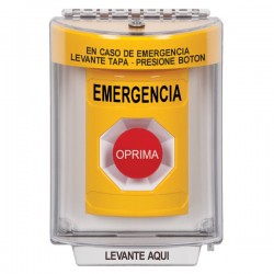 SS2244EM-ES STI Yellow Indoor/Outdoor Flush w/ Horn Momentary Stopper Station with EMERGENCY Label Spanish