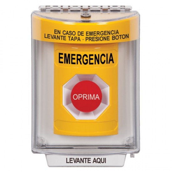SS2244EM-ES STI Yellow Indoor/Outdoor Flush w/ Horn Momentary Stopper Station with EMERGENCY Label Spanish