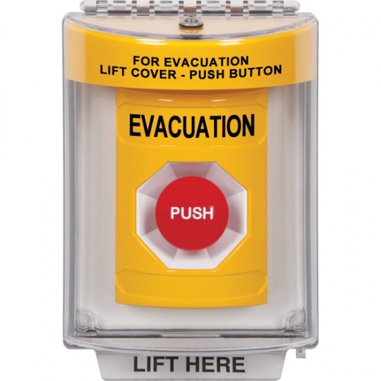 SS2244EV-EN STI Yellow Indoor/Outdoor Flush w/ Horn Momentary Stopper Station with EVACUATION Label English