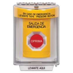 SS2244EX-ES STI Yellow Indoor/Outdoor Flush w/ Horn Momentary Stopper Station with EMERGENCY EXIT Label Spanish