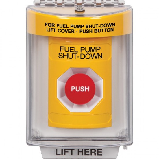 SS2244PS-EN STI Yellow Indoor/Outdoor Flush w/ Horn Momentary Stopper Station with FUEL PUMP SHUT DOWN Label English