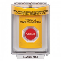 SS2244PS-ES STI Yellow Indoor/Outdoor Flush w/ Horn Momentary Stopper Station with FUEL PUMP SHUT DOWN Label Spanish