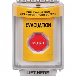 SS2245EV-EN STI Yellow Indoor/Outdoor Flush w/ Horn Momentary (Illuminated) Stopper Station with EVACUATION Label English