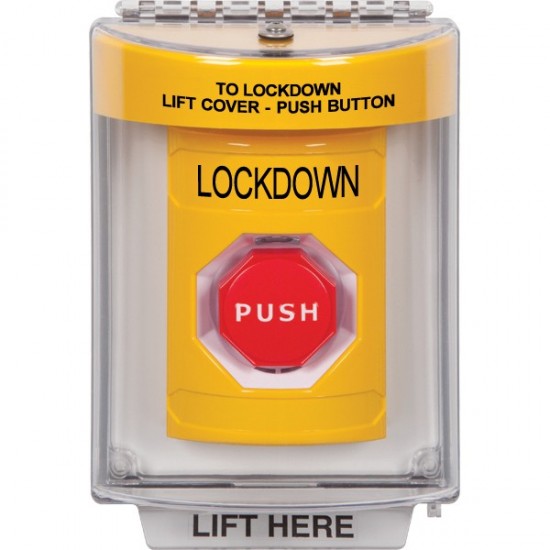 SS2245LD-EN STI Yellow Indoor/Outdoor Flush w/ Horn Momentary (Illuminated) Stopper Station with LOCKDOWN Label English