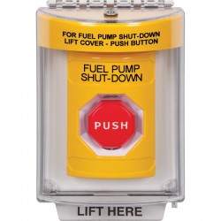 SS2245PS-EN STI Yellow Indoor/Outdoor Flush w/ Horn Momentary Stopper Station w/ FUEL PUMP SHUT DOWN Label