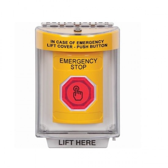 SS2246ES-EN STI Yellow Indoor/Outdoor Flush w/ Horn Momentary (Illuminated) Stopper Station w/ EMERGENCY STOP Label