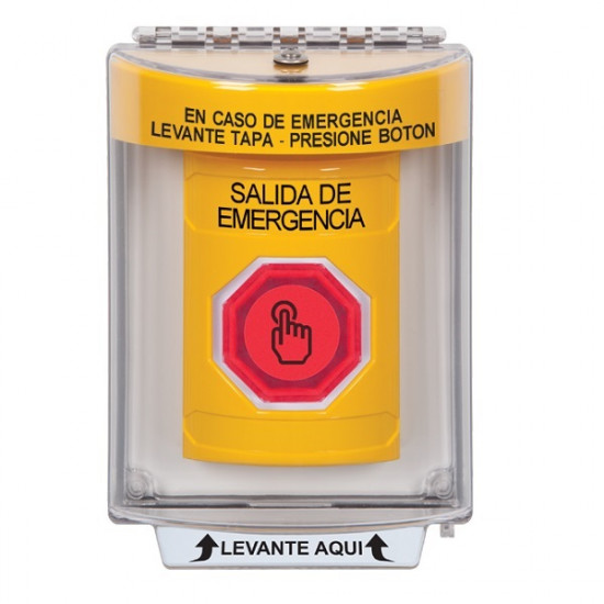 SS2246EX-ES STI Yellow Indoor/Outdoor Flush w/ Horn Momentary (Illuminated) Stopper Station w/ EMERGENCY EXIT Spanish