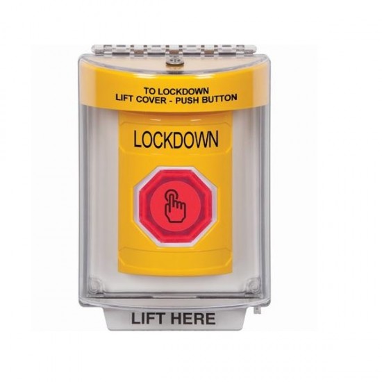 SS2246LD-EN STI Yellow Indoor/Outdoor Flush w/ Horn Momentary (Illuminated) Stopper Station w/ LOCKDOWN Label