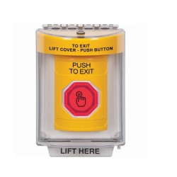 SS2246PX-EN STI Yellow Indoor/Outdoor Flush w/ Horn Momentary (Illuminated) Stopper Station w/ PUSH TO EXIT Label