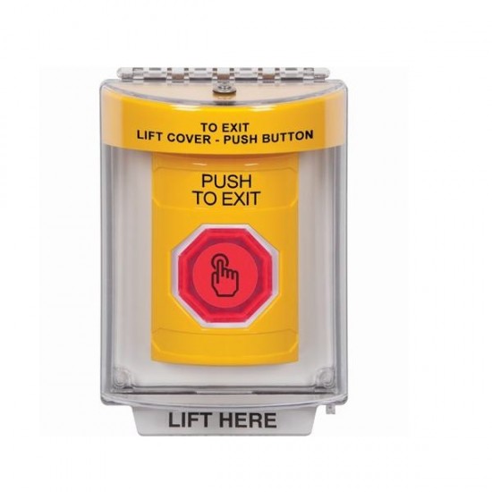 SS2246PX-EN STI Yellow Indoor/Outdoor Flush w/ Horn Momentary (Illuminated) Stopper Station w/ PUSH TO EXIT Label