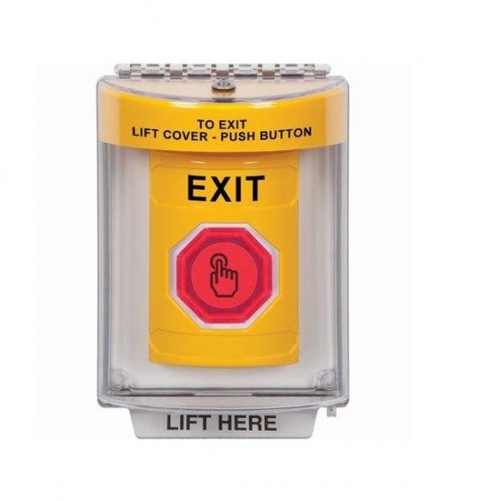 SS2246XT-EN STI Yellow Indoor/Outdoor Flush w/ Horn Momentary (Illuminated) Stopper Station w/ EXIT Label