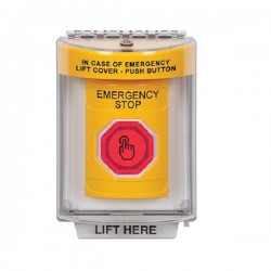 SS2247ES-EN STI Yellow Indoor/Outdoor Flush w/ Horn Weather Resistant Momentary Stopper Station w/ EMERGENCY STOP Label