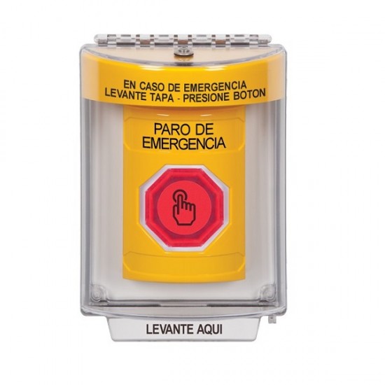SS2247ES-ES STI Yellow Indoor/Outdoor Flush w/ Horn Weather Resistant Momentary Stopper Station w/ EMERGENCY STOP Spanish