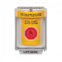 SS2247PS-EN STI Yellow Indoor/Outdoor Flush w/ Horn Weather Resistant Momentary Stopper Station w/ FUEL PUMP SHUT DOWN Label