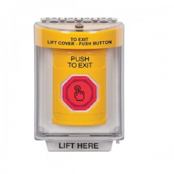 SS2247PX-EN STI Yellow Indoor/Outdoor Flush w/ Horn Weather Resistant Momentary Stopper Station w/ PUSH TO EXIT Label
