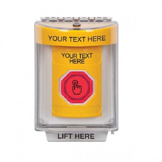 SS2247ZA-EN STI Yellow Indoor/Outdoor Flush w/ Horn Weather Resistant Momentary Stopper Station w/ Custom Text Label