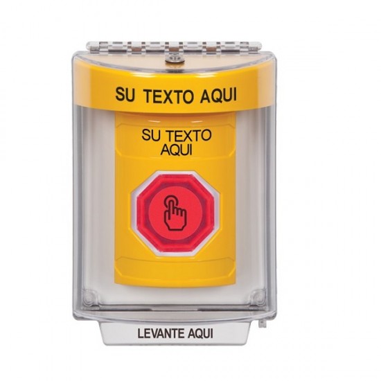 SS2247ZA-ES STI Yellow Indoor/Outdoor Flush w/ Horn Weather Resistant Momentary Stopper Station w/ Custom Text Spanish