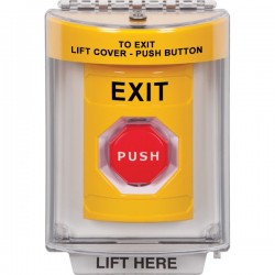 SS2248XT-EN STI Yellow Indoor/Outdoor Flush w/ Horn Pneumatic (Illuminated) Stopper Station with EXIT Label English