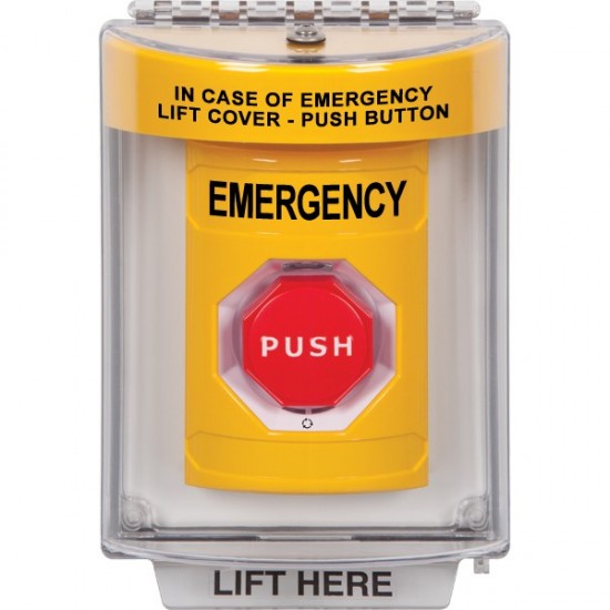SS2249EM-EN STI Yellow Indoor/Outdoor Flush w/ Horn Turn-to-Reset (Illuminated) Stopper Station with EMERGENCY Label English