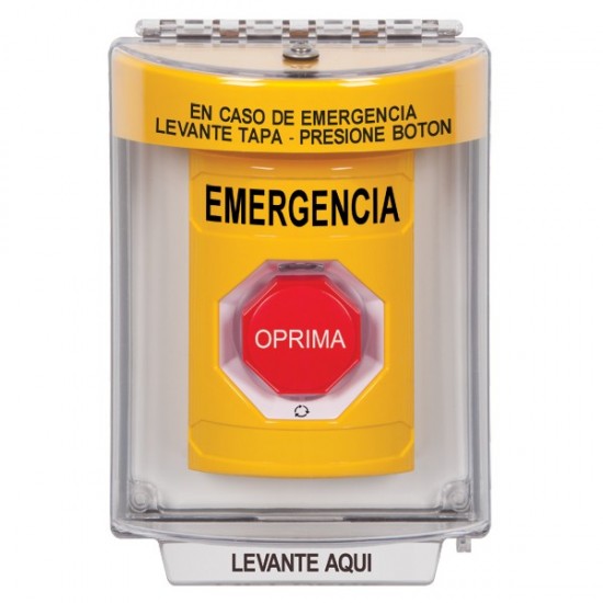 SS2249EM-ES STI Yellow Indoor/Outdoor Flush w/ Horn Turn-to-Reset (Illuminated) Stopper Station with EMERGENCY Label Spanish