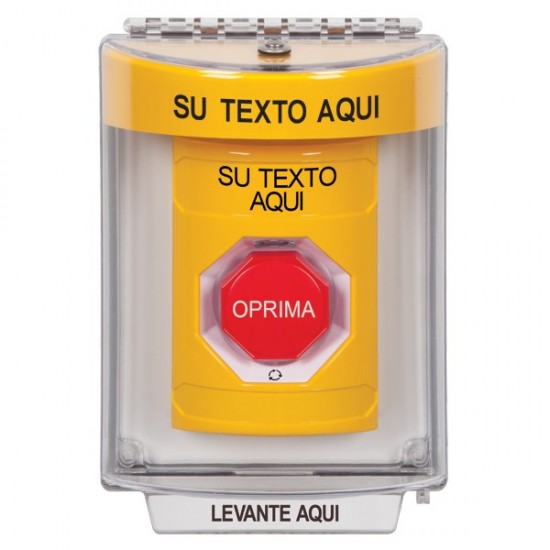 SS2249ZA-ES STI Yellow Indoor/Outdoor Flush w/ Horn Turn-to-Reset Stopper Station w/ Custom Text Spanish