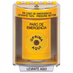 SS2270ES-ES STI Yellow Indoor/Outdoor Surface Key-to-Reset Stopper Station with EMERGENCY STOP Label Spanish