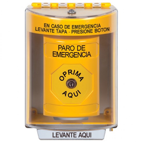 SS2270ES-ES STI Yellow Indoor/Outdoor Surface Key-to-Reset Stopper Station with EMERGENCY STOP Label Spanish