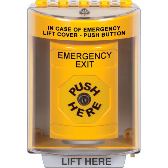 SS2270EX-EN STI Yellow Indoor/Outdoor Surface Key-to-Reset Stopper Station with EMERGENCY EXIT Label English