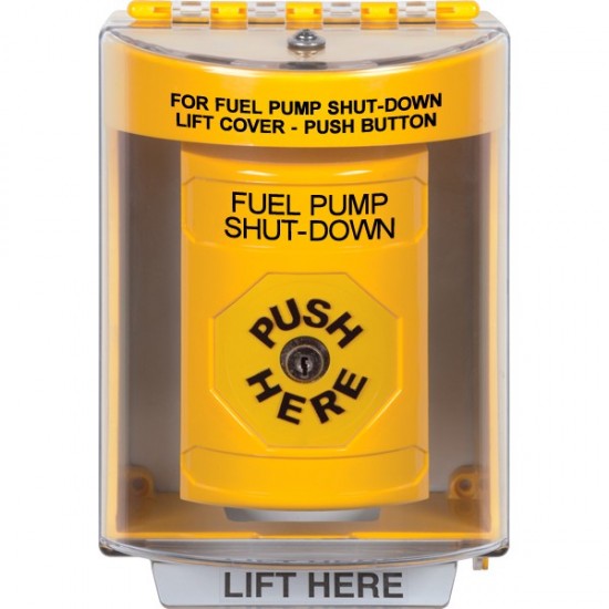 SS2270PS-EN STI Yellow Indoor/Outdoor Surface Key-to-Reset Stopper Station with FUEL PUMP SHUT DOWN Label English