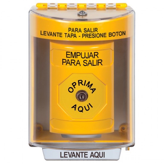 SS2270PX-ES STI Yellow Indoor/Outdoor Surface Key-to-Reset Stopper Station with PUSH TO EXIT Label Spanish