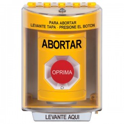 SS2271AB-ES STI Yellow Indoor/Outdoor Surface Turn-to-Reset Stopper Station with ABORT Label Spanish