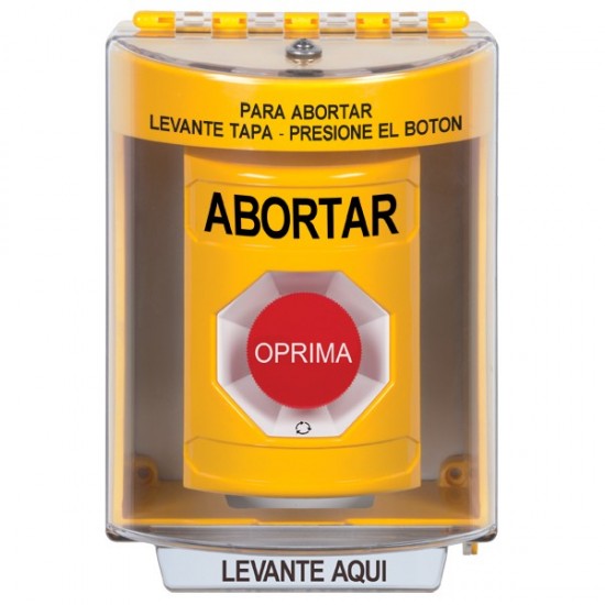 SS2271AB-ES STI Yellow Indoor/Outdoor Surface Turn-to-Reset Stopper Station with ABORT Label Spanish