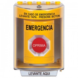 SS2271EM-ES STI Yellow Indoor/Outdoor Surface Turn-to-Reset Stopper Station with EMERGENCY Label Spanish
