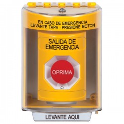 SS2271EX-ES STI Yellow Indoor/Outdoor Surface Turn-to-Reset Stopper Station with EMERGENCY EXIT Label Spanish